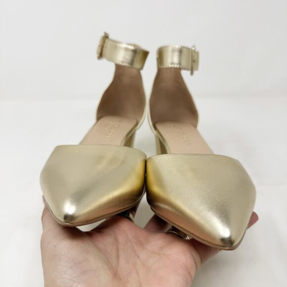 [Kurt Geiger] Gold Metallic Pointed Toe Block Heel Ankle Strap Heels 38.5 US 8 - Picture 3 of 10